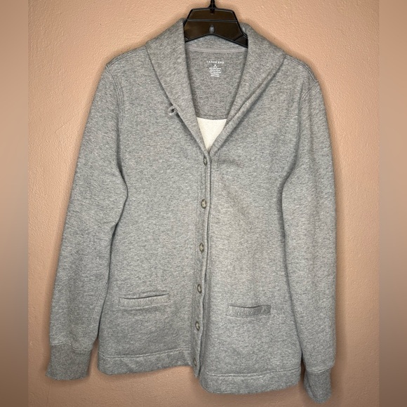 Lands' End Shawl Collar Button-Front Gray Cardigan Size Med Normcore Minimalist - Picture 8 of 16